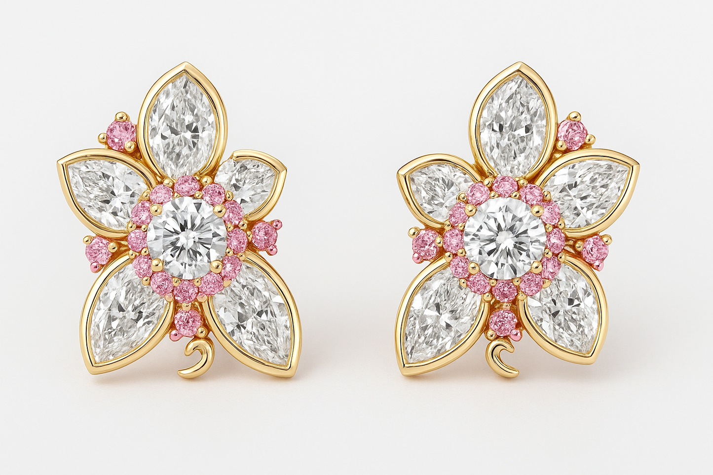 Rose Flower Lab Grown Diamonds Earrings