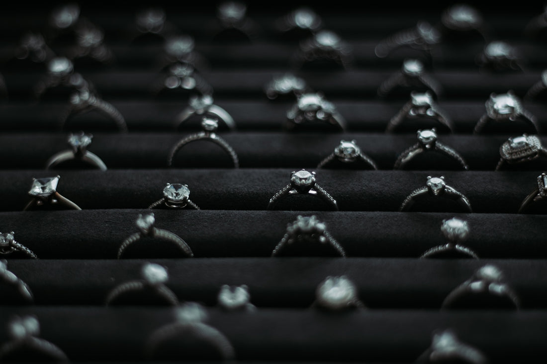 A black and white photo of a bunch of rings