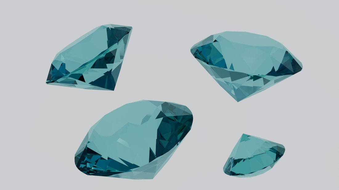 A group of blue diamonds sitting on top of a table