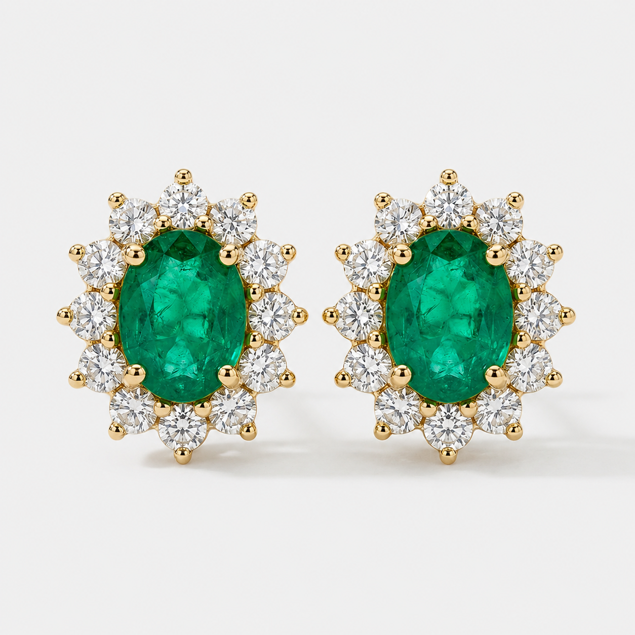 Emerald & Diamond Halo Stud Earrings