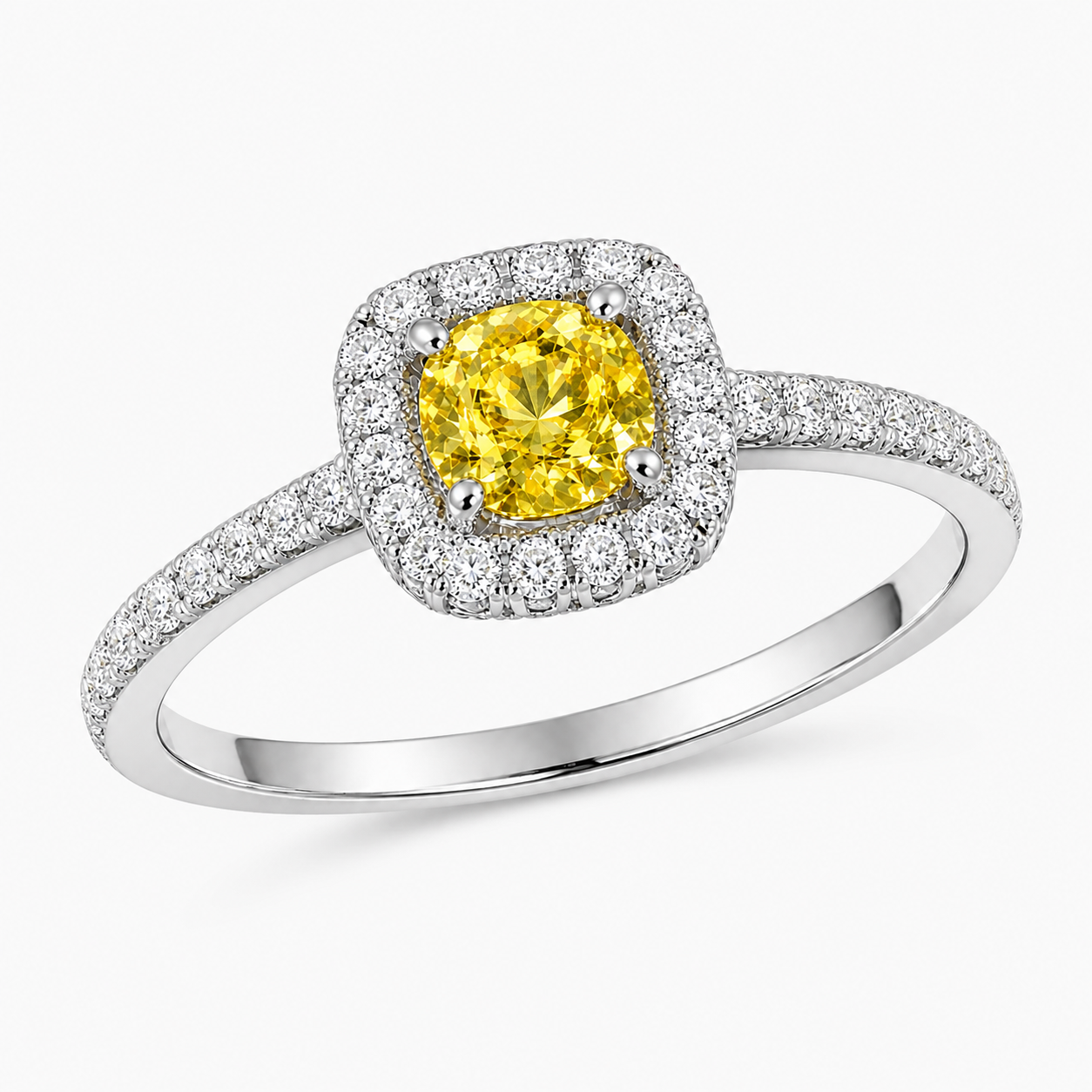 Fancy Vivid Yellow Diamond Ring – 18K White Gold
