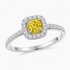 Fancy Vivid Yellow Diamond Ring – 18K White Gold