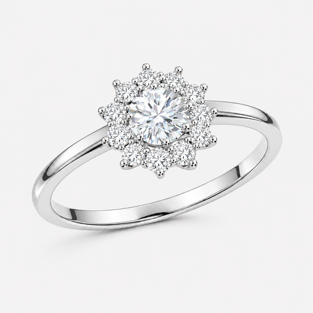 Oval Lab Diamond Halo Engagement Ring – 18K White Gold