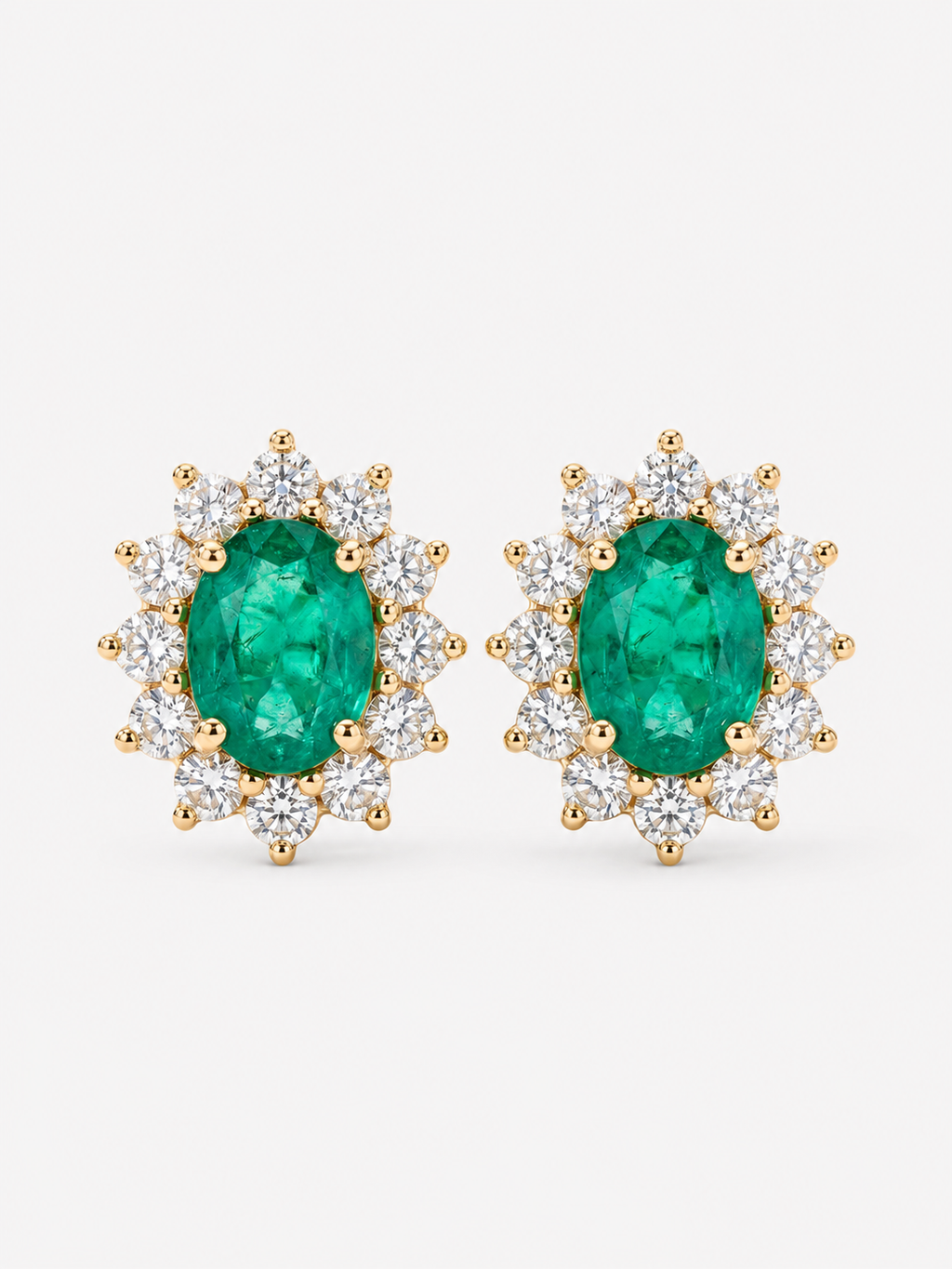 Emerald & Diamond Halo Stud Earrings