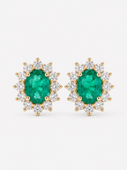 Emerald & Diamond Halo Stud Earrings