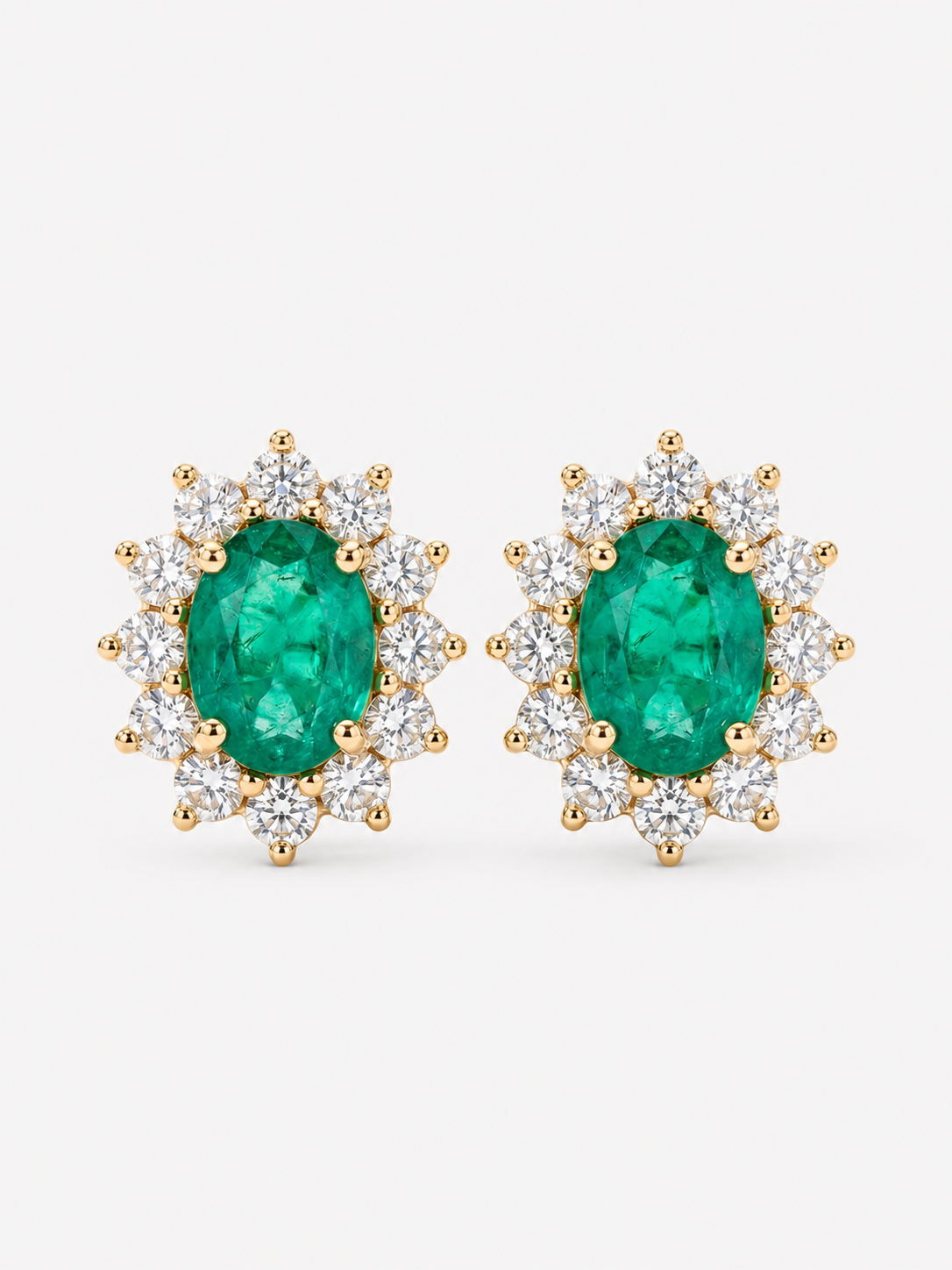 Emerald & Diamond Halo Stud Earrings