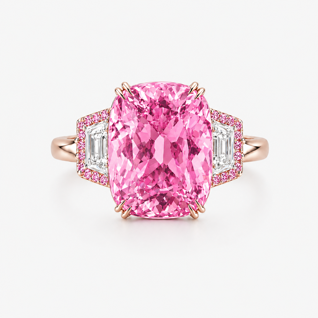 Cushion-Cut Kunzite & Pavé Diamond Cocktail Ring