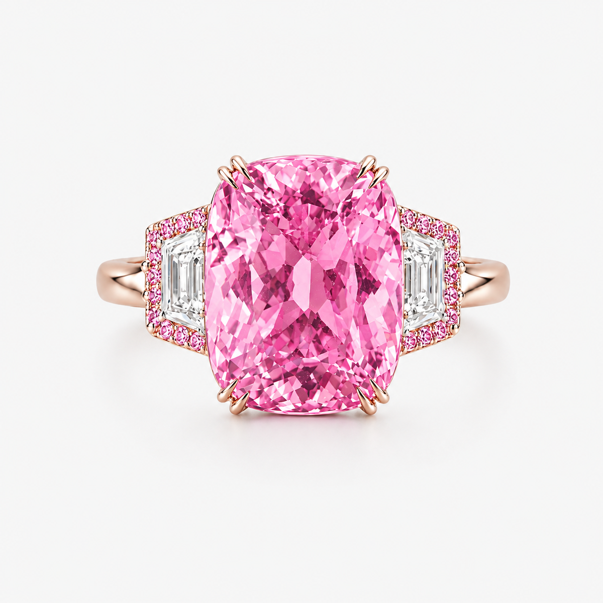 Cushion-Cut Kunzite & Pavé Diamond Cocktail Ring