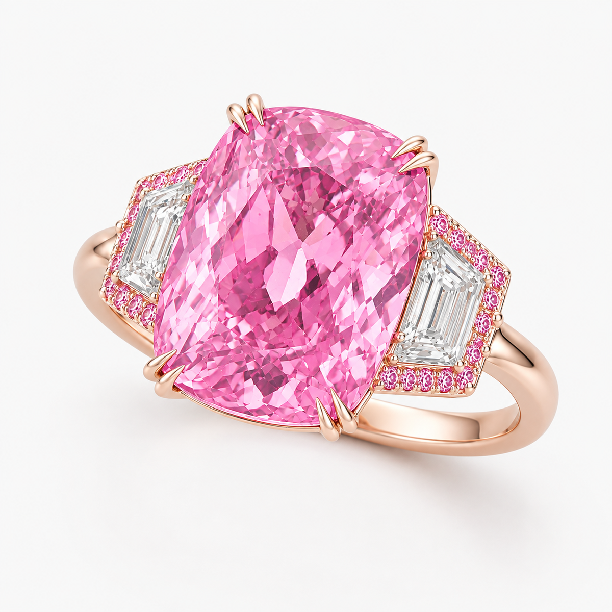 Cushion-Cut Kunzite & Pavé Diamond Cocktail Ring
