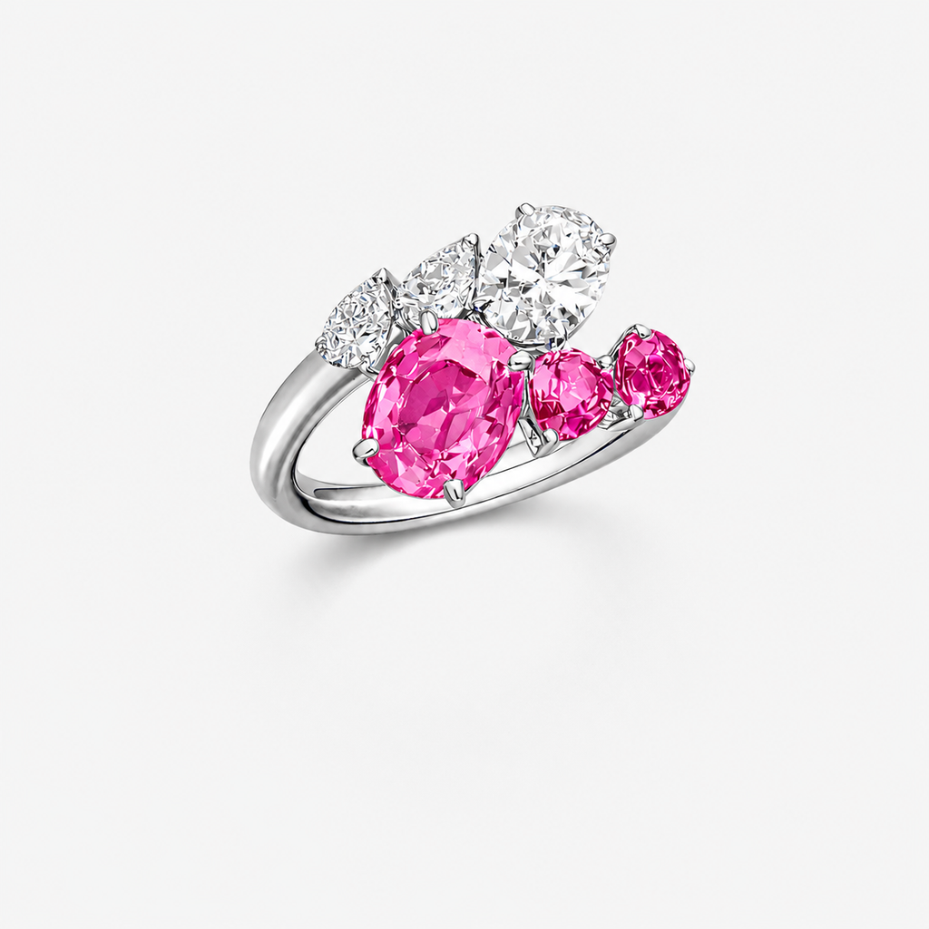 Pink Sapphire & Diamond Cluster Ring