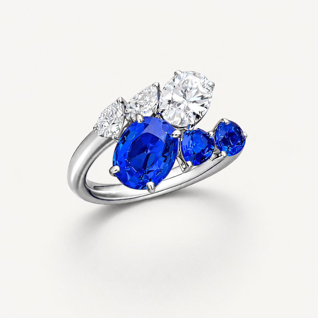 Blue Sapphire & Diamond Cluster Ring