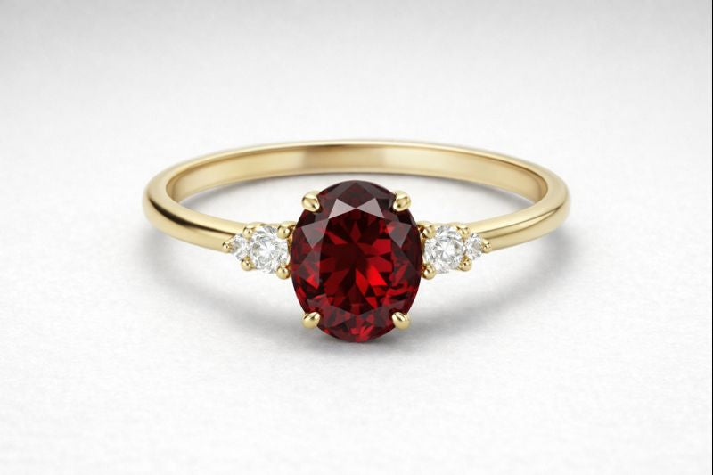 The Rhodolite Ring – Lab Diamond & Yellow Gold