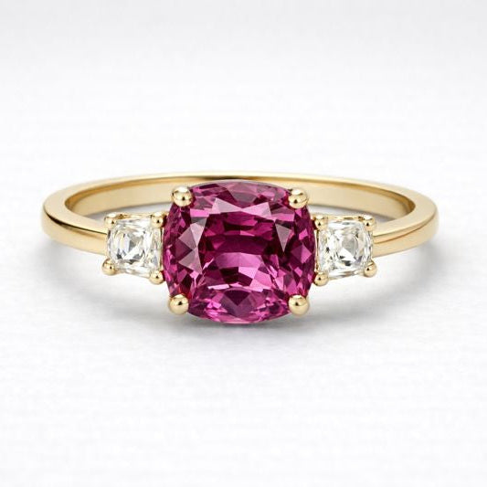 Rubellite Cushion-Cut Diamond Ring