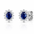 Oval Blue Sapphire Halo Stud Earrings