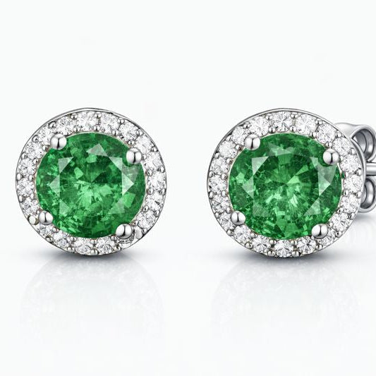 Emerald Halo Stud Earrings