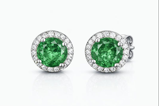 Emerald Halo Stud Earrings