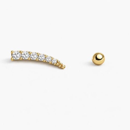 Diamond Curve & Gold Stud Earrings