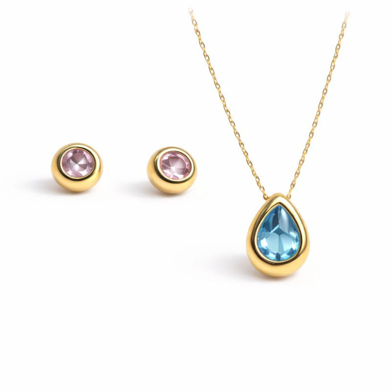Pear Blue Topaz & Pink Morganite Pendant Set