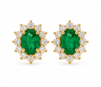 Emerald & Diamond Halo Stud Earrings