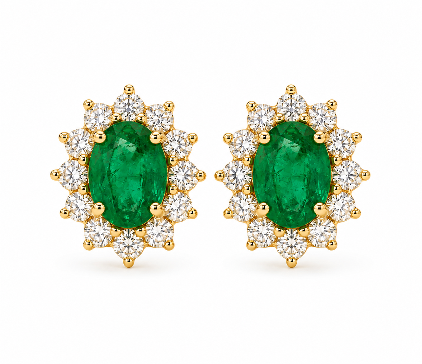 Emerald & Diamond Halo Stud Earrings