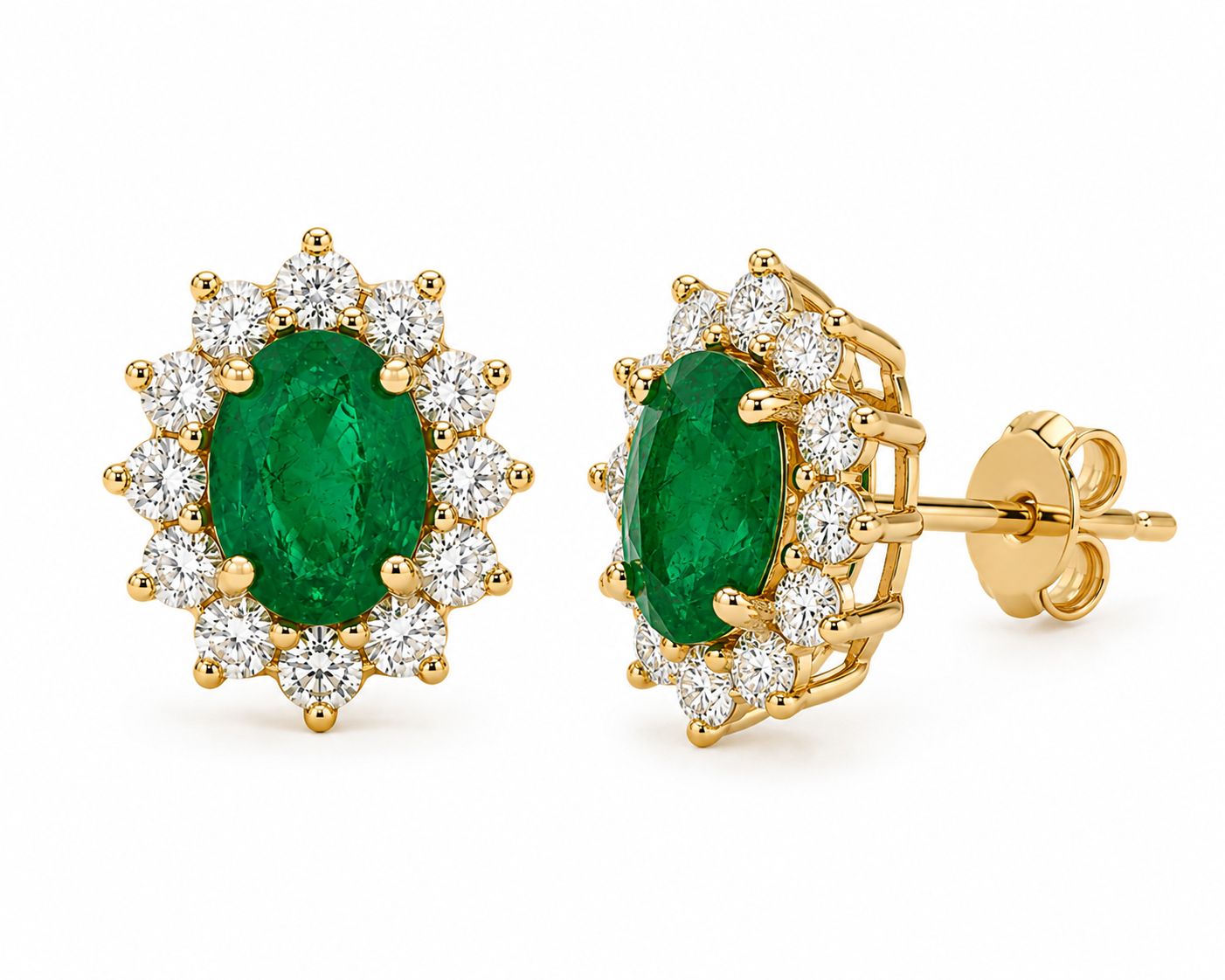 Emerald & Diamond Halo Stud Earrings