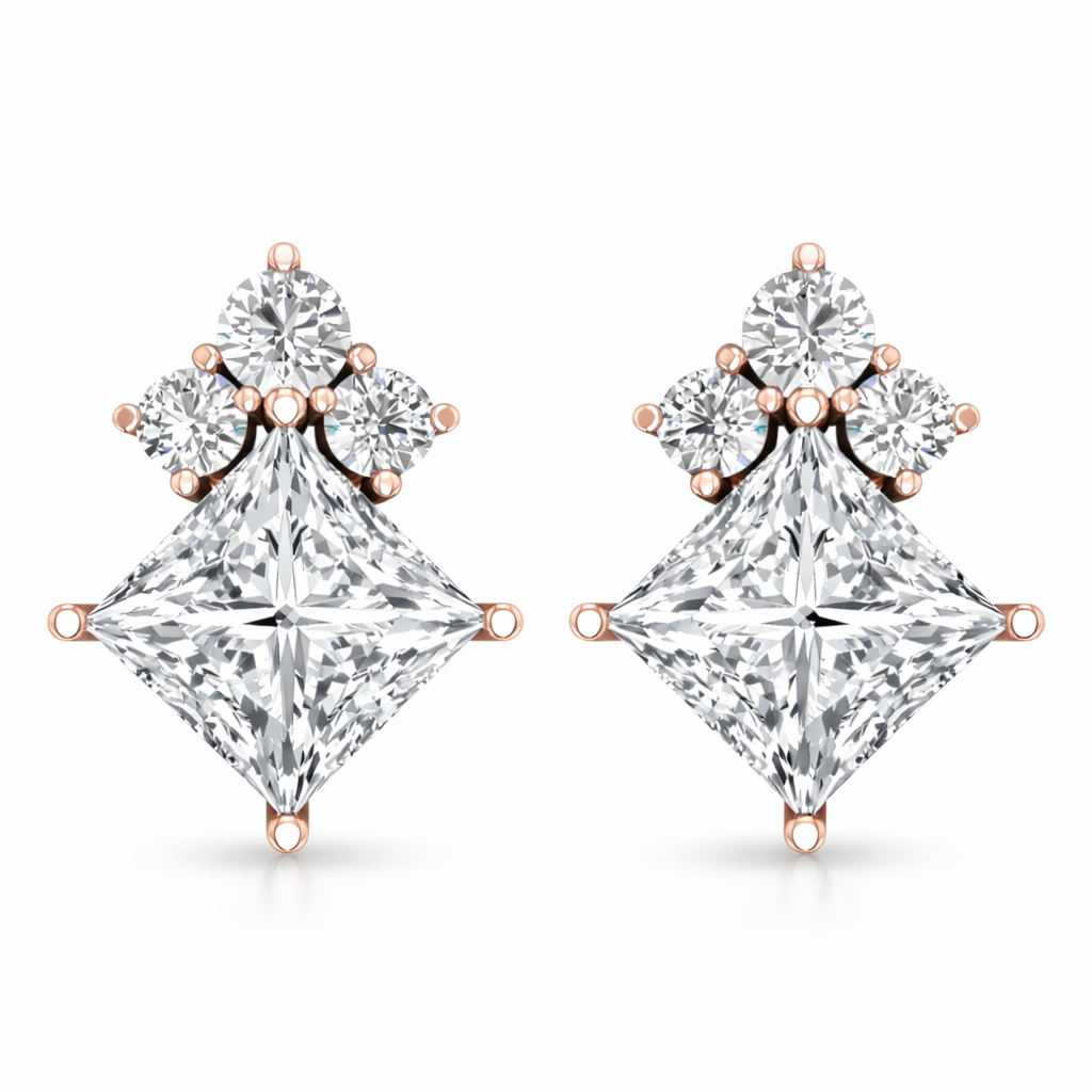 Princess Cut Diamond Star Stud Earrings