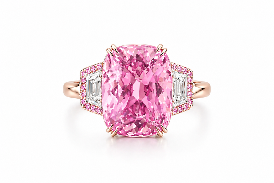 Cushion-Cut Kunzite & Pavé Diamond Cocktail Ring