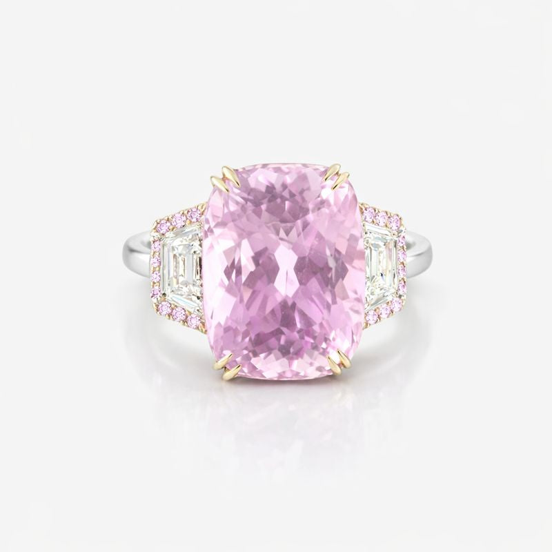 Cushion-Cut Kunzite & Pavé Diamond Cocktail Ring