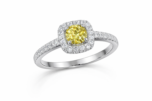 Fancy Vivid Yellow Diamond Ring – 18K White Gold