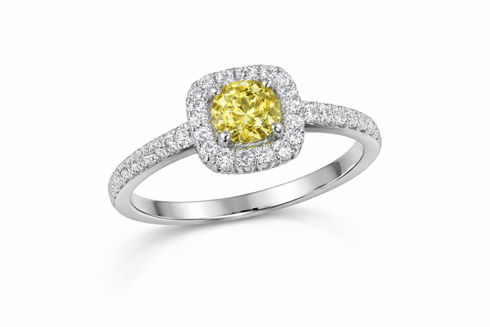Fancy Vivid Yellow Diamond Ring – 18K White Gold