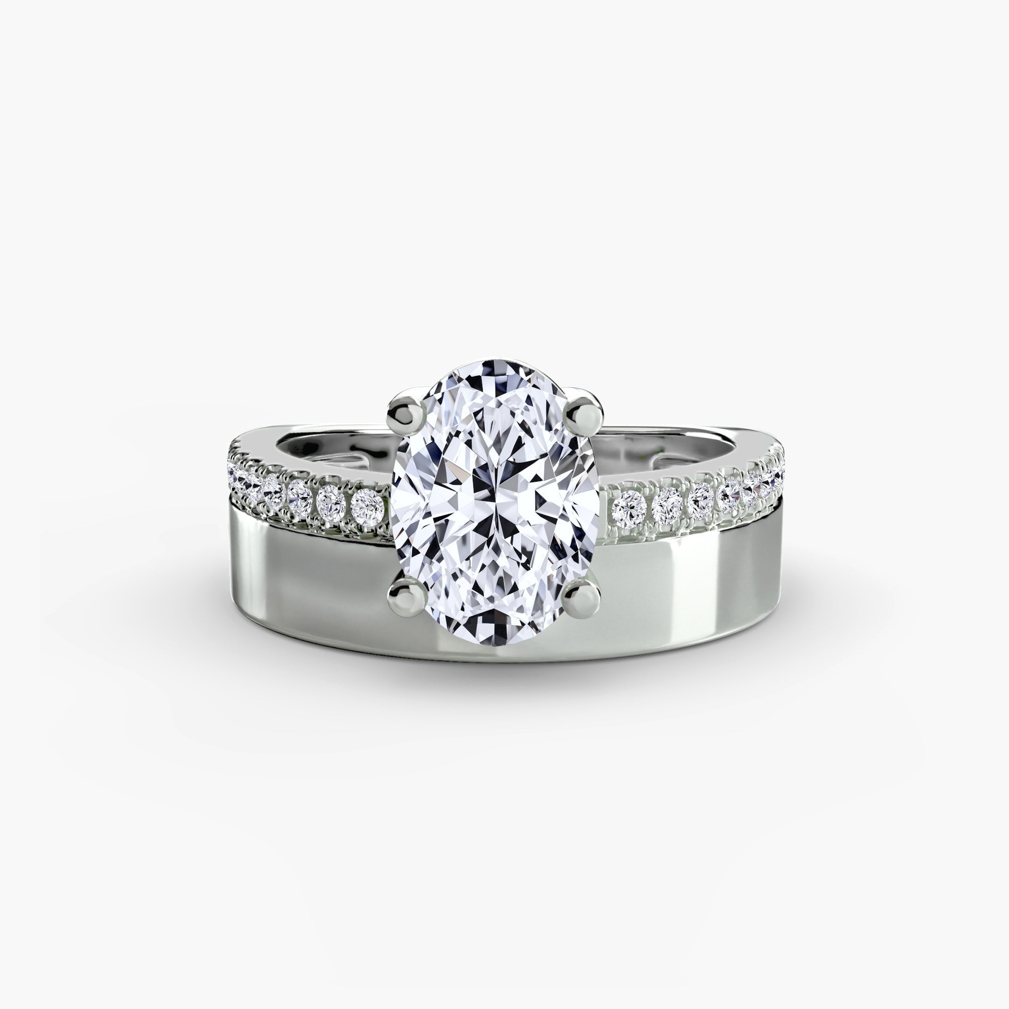Wide Pavé Band Solitaire