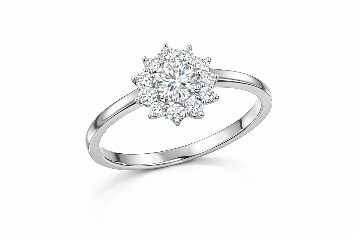 Oval Lab Diamond Halo Engagement Ring – 18K White Gold