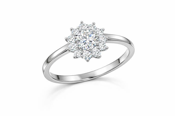 Oval Lab Diamond Halo Engagement Ring – 18K White Gold
