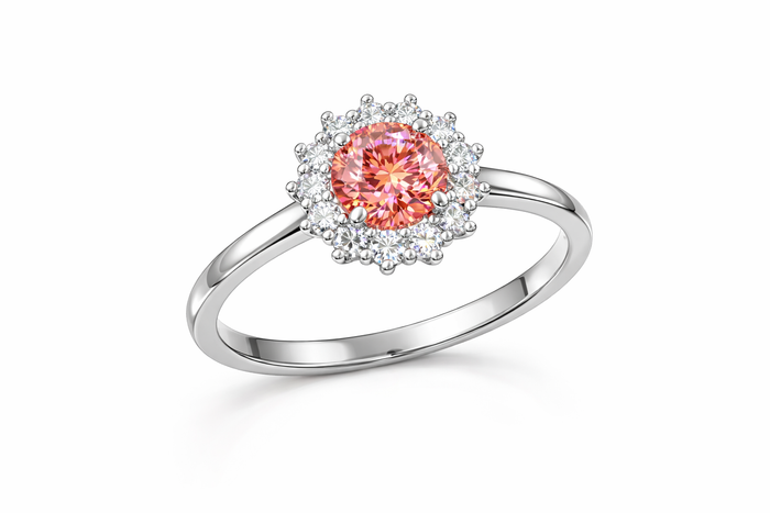 Pink Lab Diamond Halo Ring – 18K White Gold