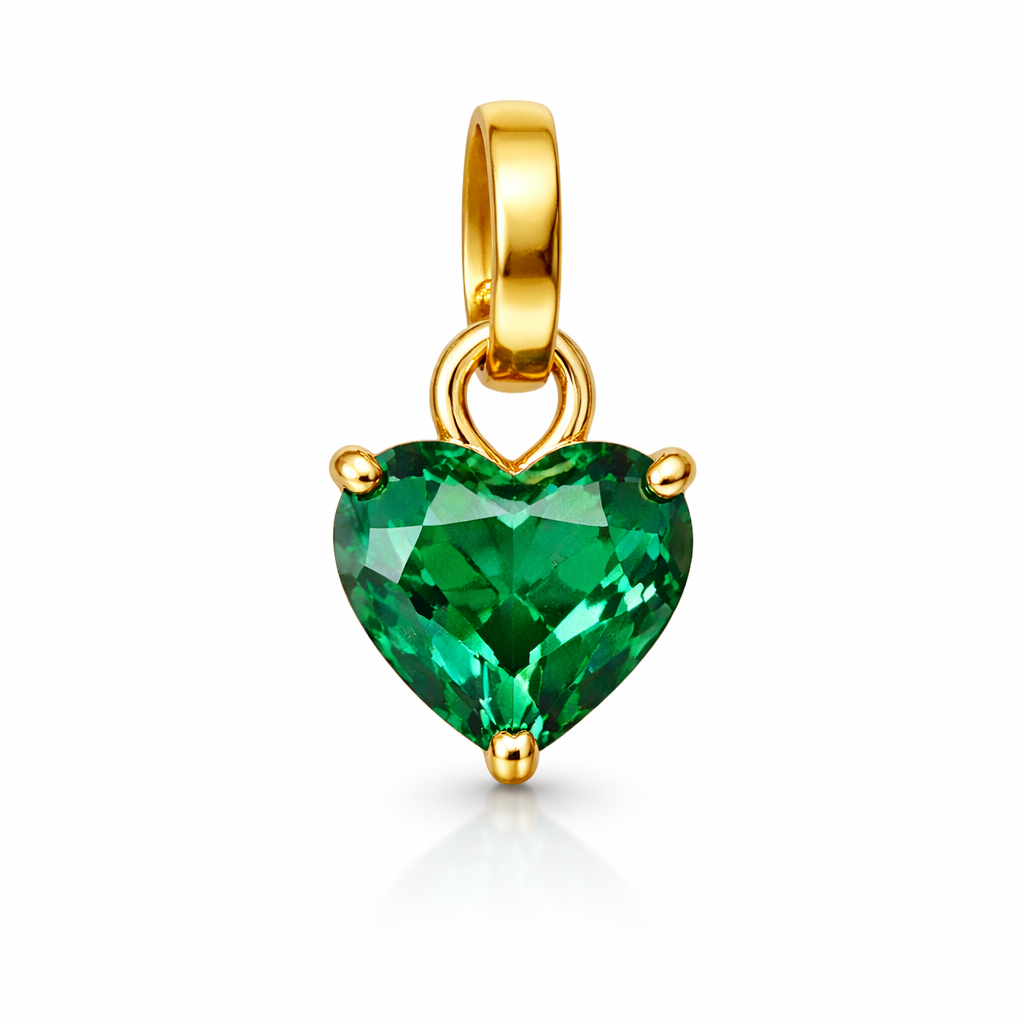 Emerald Heart Dog Charm – 14K Gold