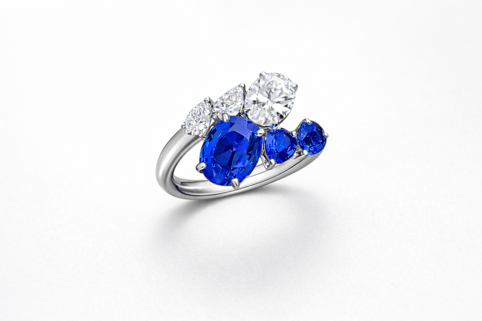Blue Sapphire & Diamond Cluster Ring